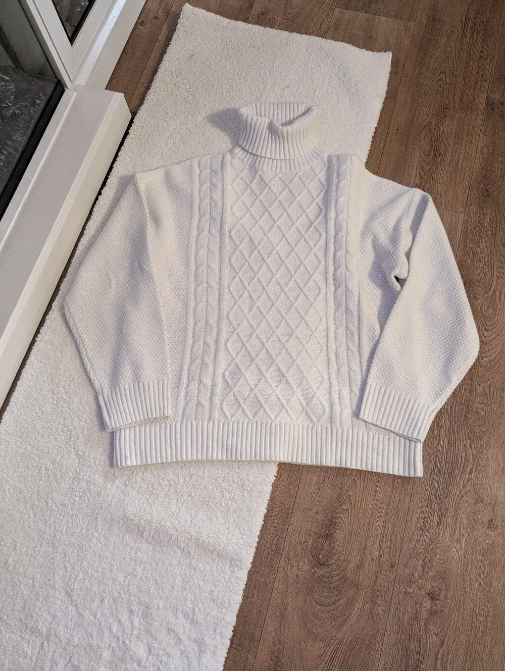White Cable-Knit Turtleneck Sweater